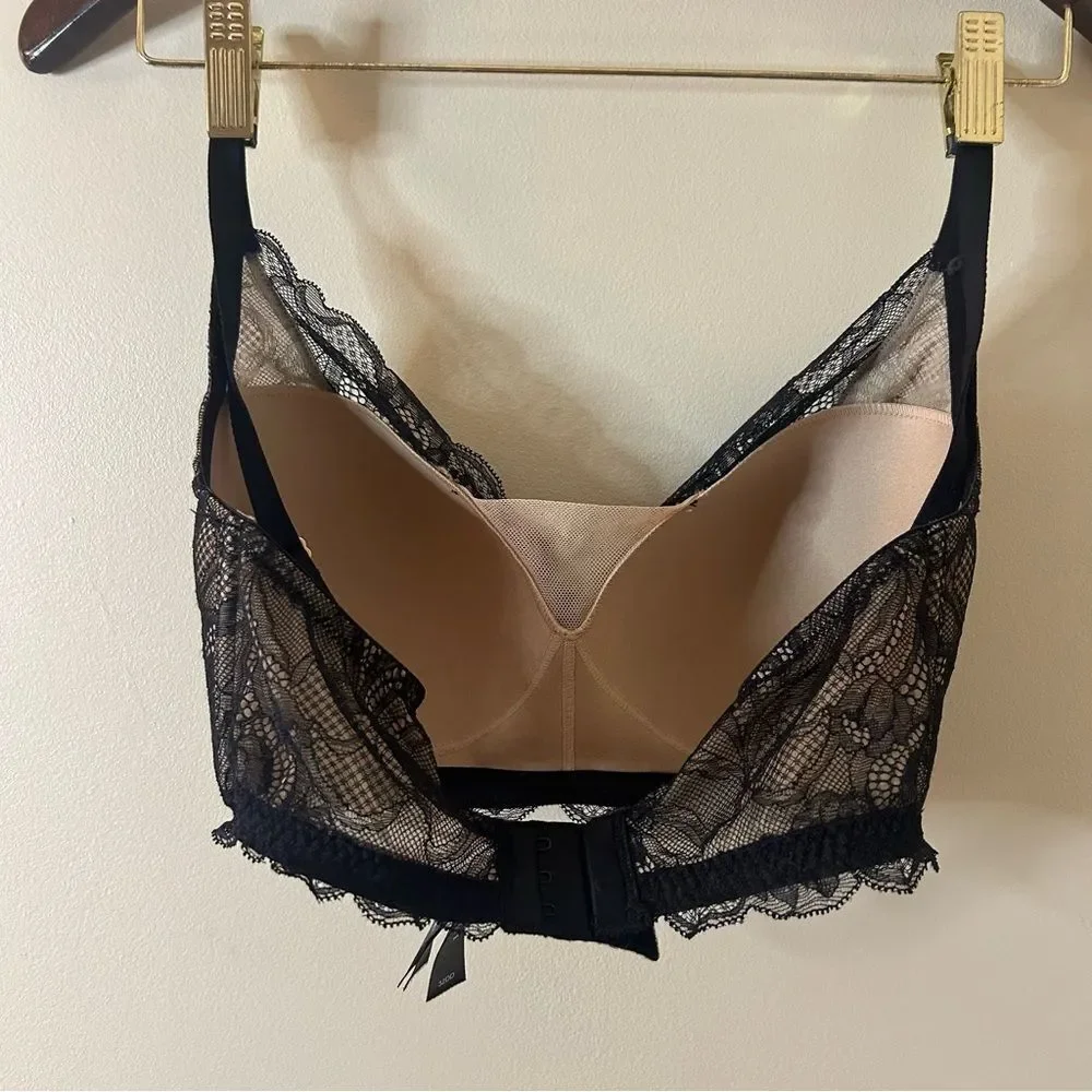 Natori Muse Wireless Full Fit Contour Bralette Nude Black Lace 32DD